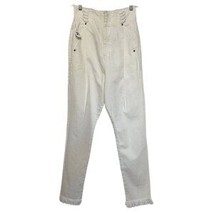 MAME KUROGOUCHI MAM MANE LACY HIGH RISE PLEATED TAPERED MOM JEANS IN ECRU - 27